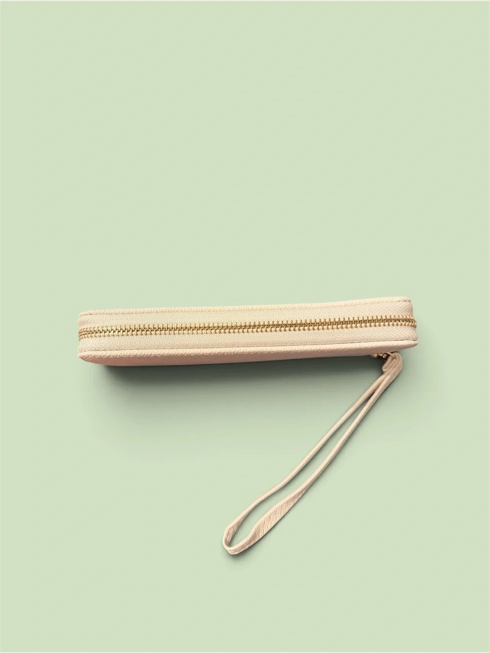 Compact Cream Wristlet Wallet with Detachable Strap